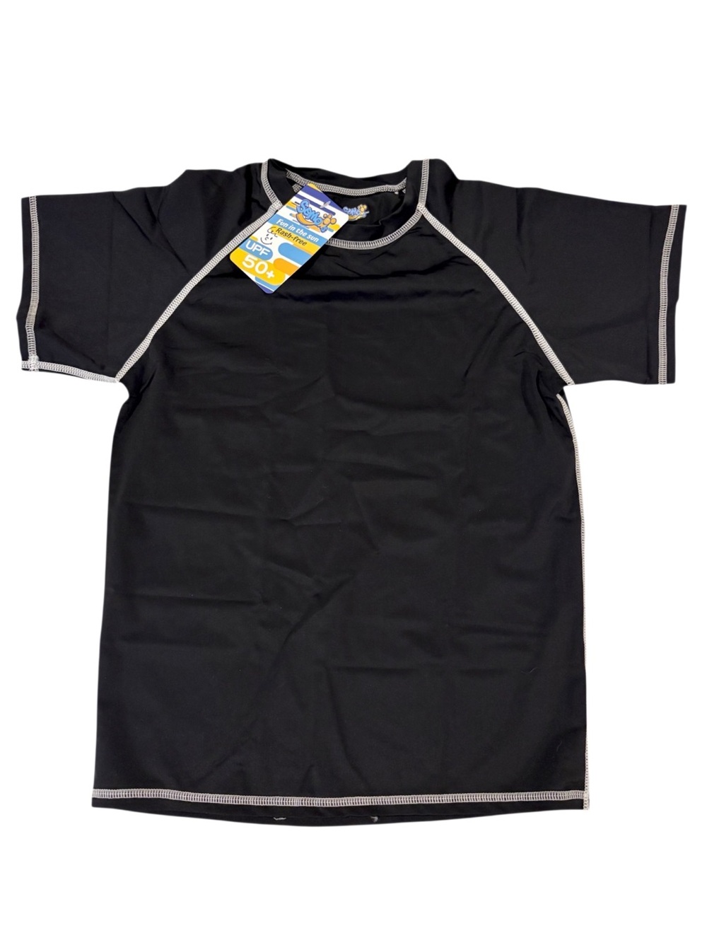 Boys 10/12 NWT Black Short Sleeve UPF 50+ Swim Shirt Rash Guard Kids Youth